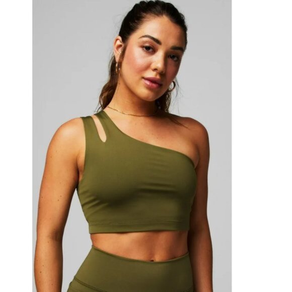 NWT Fabletics Asymmetrical Double Strap Midi Bra in Dark Moss Size XL - Picture 1 of 5